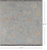 SUPER SALE Silver Square Turkish Oushak Hand Knotted Wool Rug - 7' 11" X 8' 1"