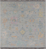 SUPER SALE Silver Square Turkish Oushak Hand Knotted Wool Rug - 7' 11" X 8' 1"