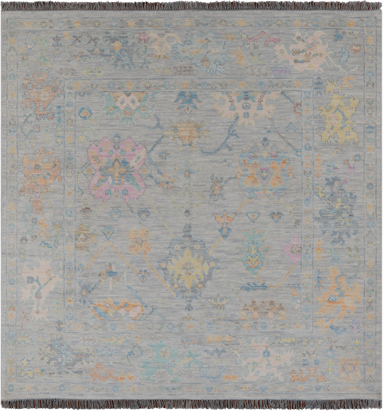 SUPER SALE Silver Square Turkish Oushak Hand Knotted Wool Rug - 7' 11" X 8' 1"
