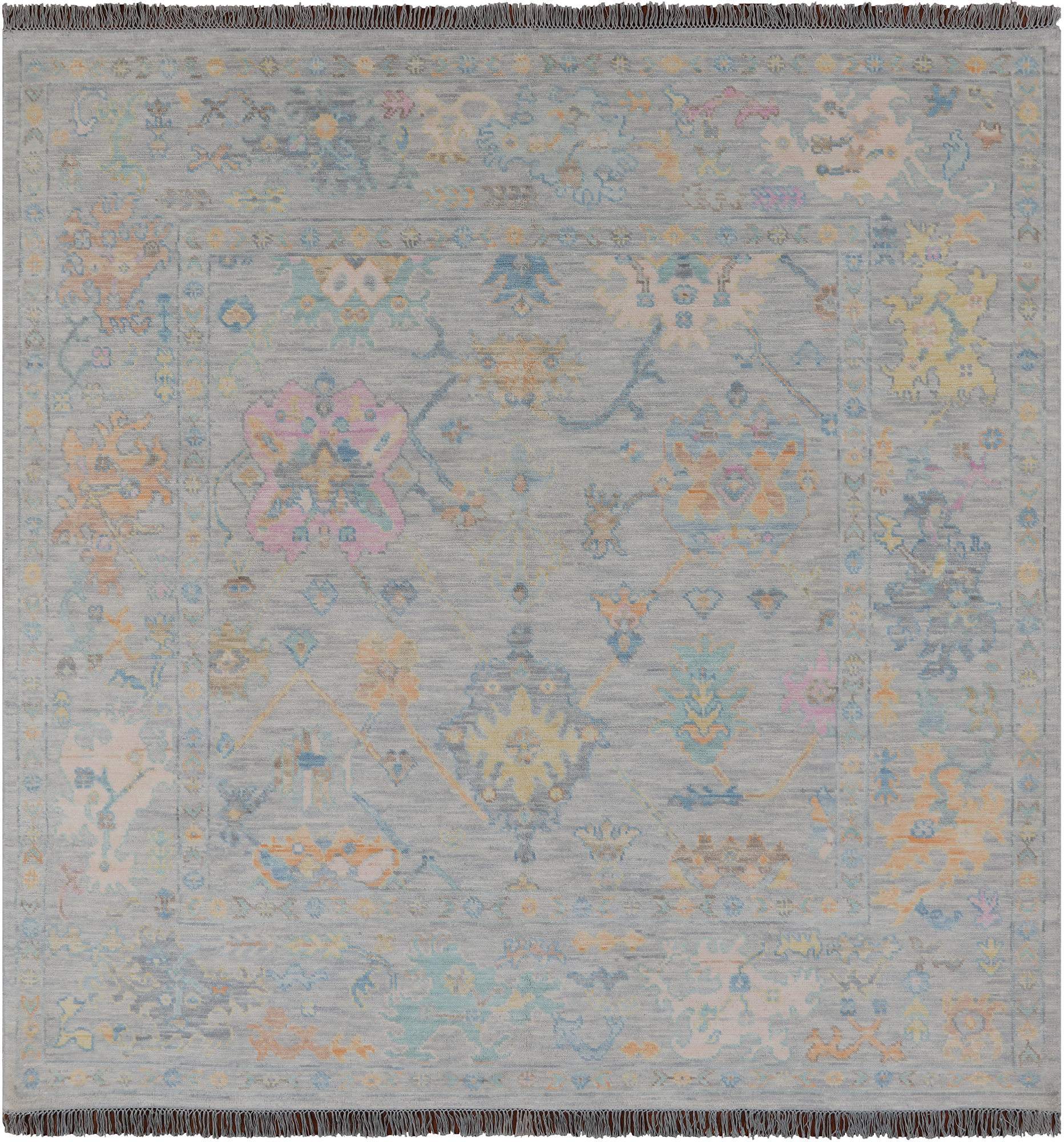 SUPER SALE Silver Square Turkish Oushak Hand Knotted Wool Rug - 7' 11" X 8' 1"