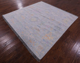 Silver Square Turkish Oushak Hand Knotted Wool Rug - 7' 11" X 8' 1" - Golden Nile