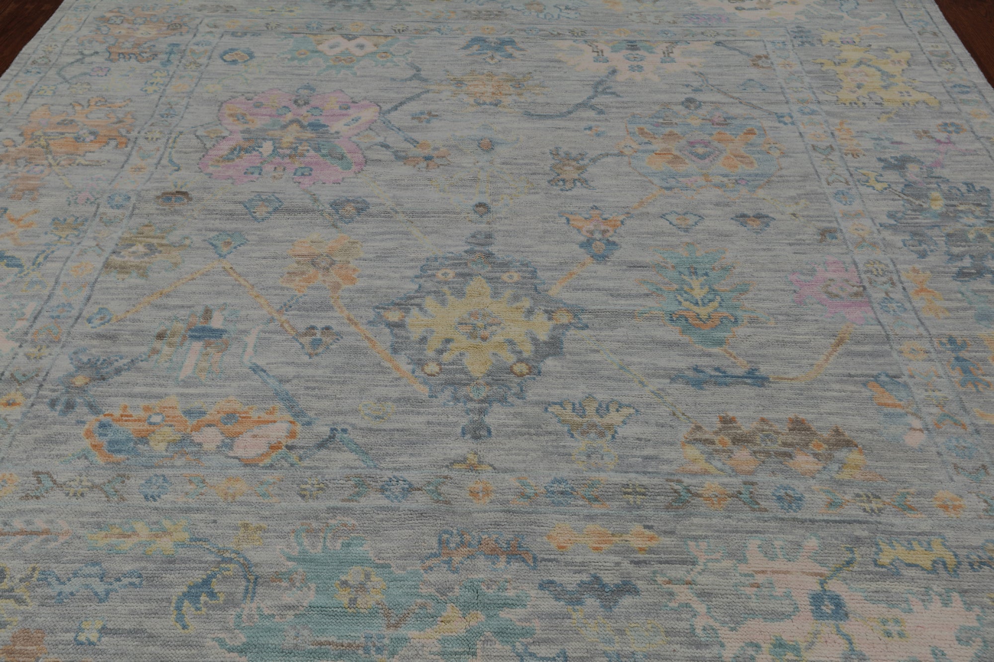 SUPER SALE Silver Square Turkish Oushak Hand Knotted Wool Rug - 7' 11" X 8' 1"
