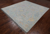 SUPER SALE Silver Square Turkish Oushak Hand Knotted Wool Rug - 7' 11" X 8' 1"