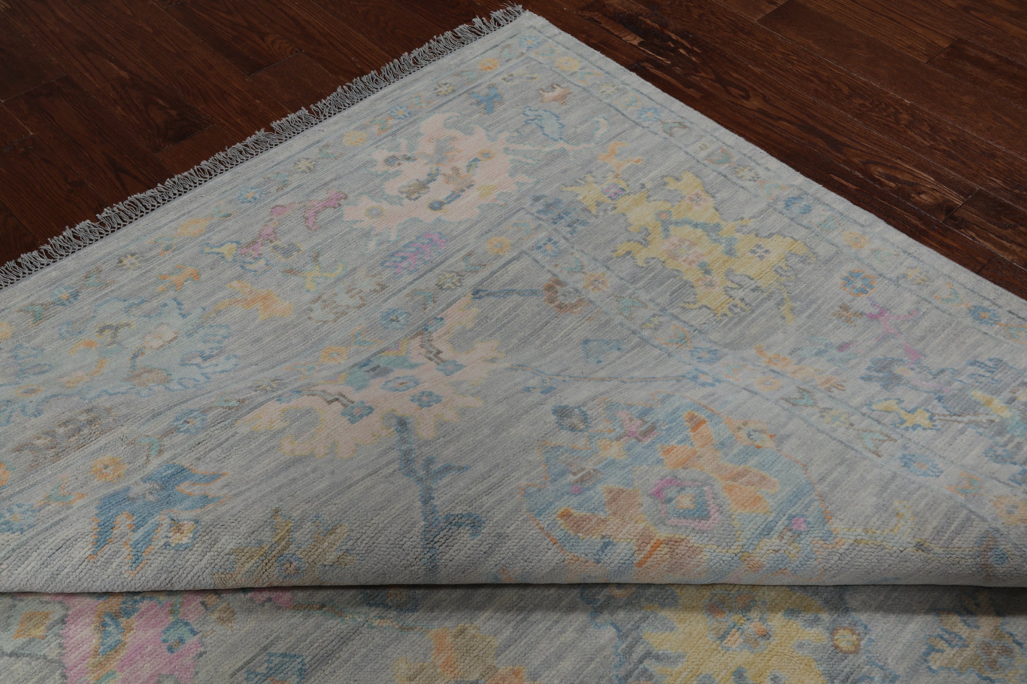 SUPER SALE Silver Square Turkish Oushak Hand Knotted Wool Rug - 7' 11" X 8' 1"
