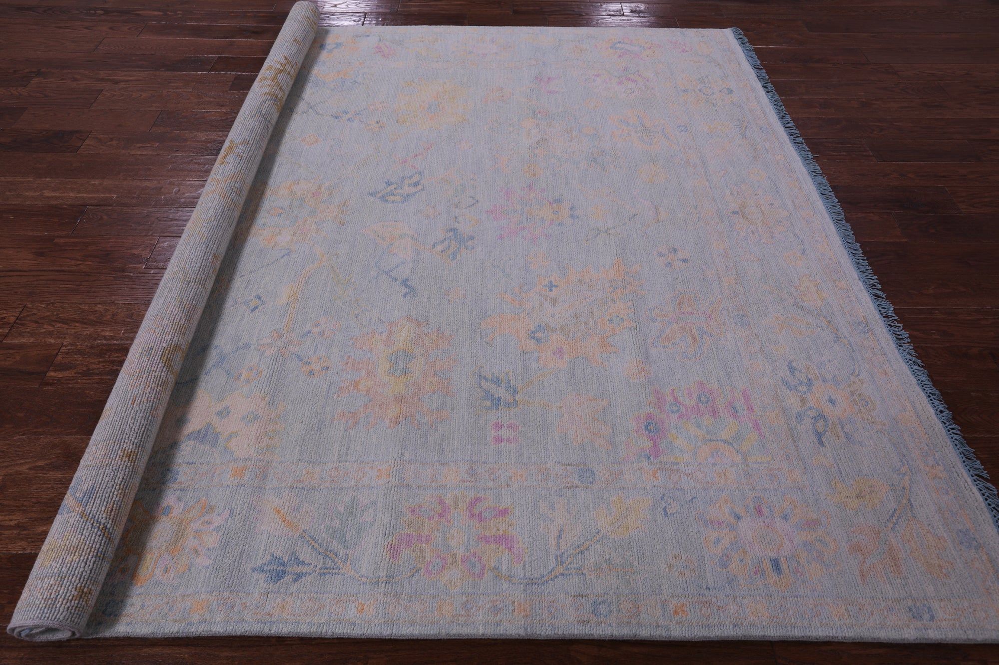 Blue Square Turkish Oushak Hand Knotted Wool Rug - 7' 7" X 7' 11" - Golden Nile