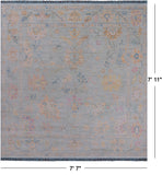 SUPER SALE Blue Square Turkish Oushak Hand Knotted Wool Rug - 7' 7" X 7' 11"