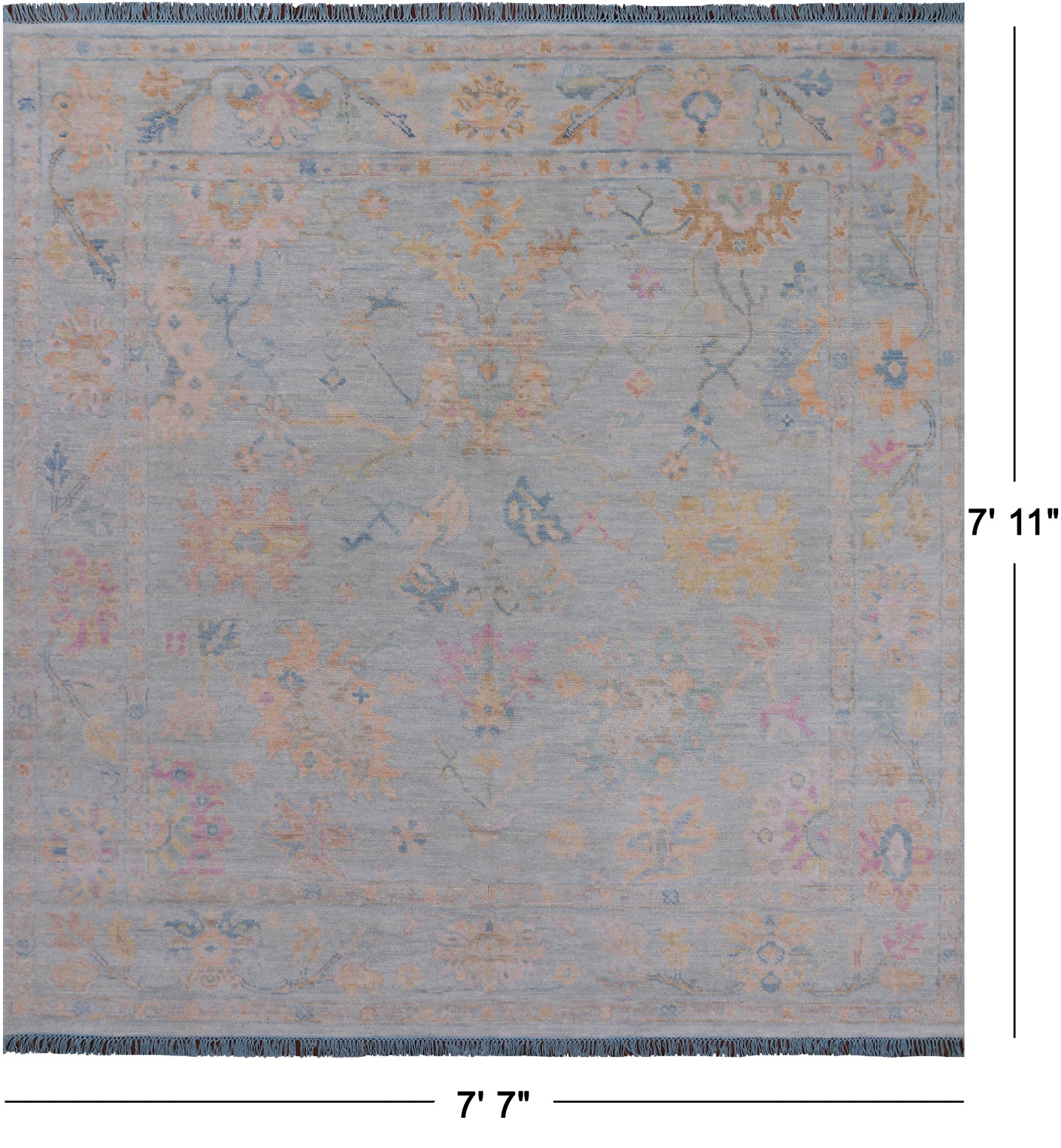 SUPER SALE Blue Square Turkish Oushak Hand Knotted Wool Rug - 7' 7" X 7' 11"