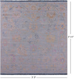 Blue Square Turkish Oushak Hand Knotted Wool Rug - 7' 7" X 7' 11" - Golden Nile