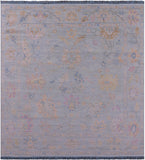 Blue Square Turkish Oushak Hand Knotted Wool Rug - 7' 7" X 7' 11" - Golden Nile