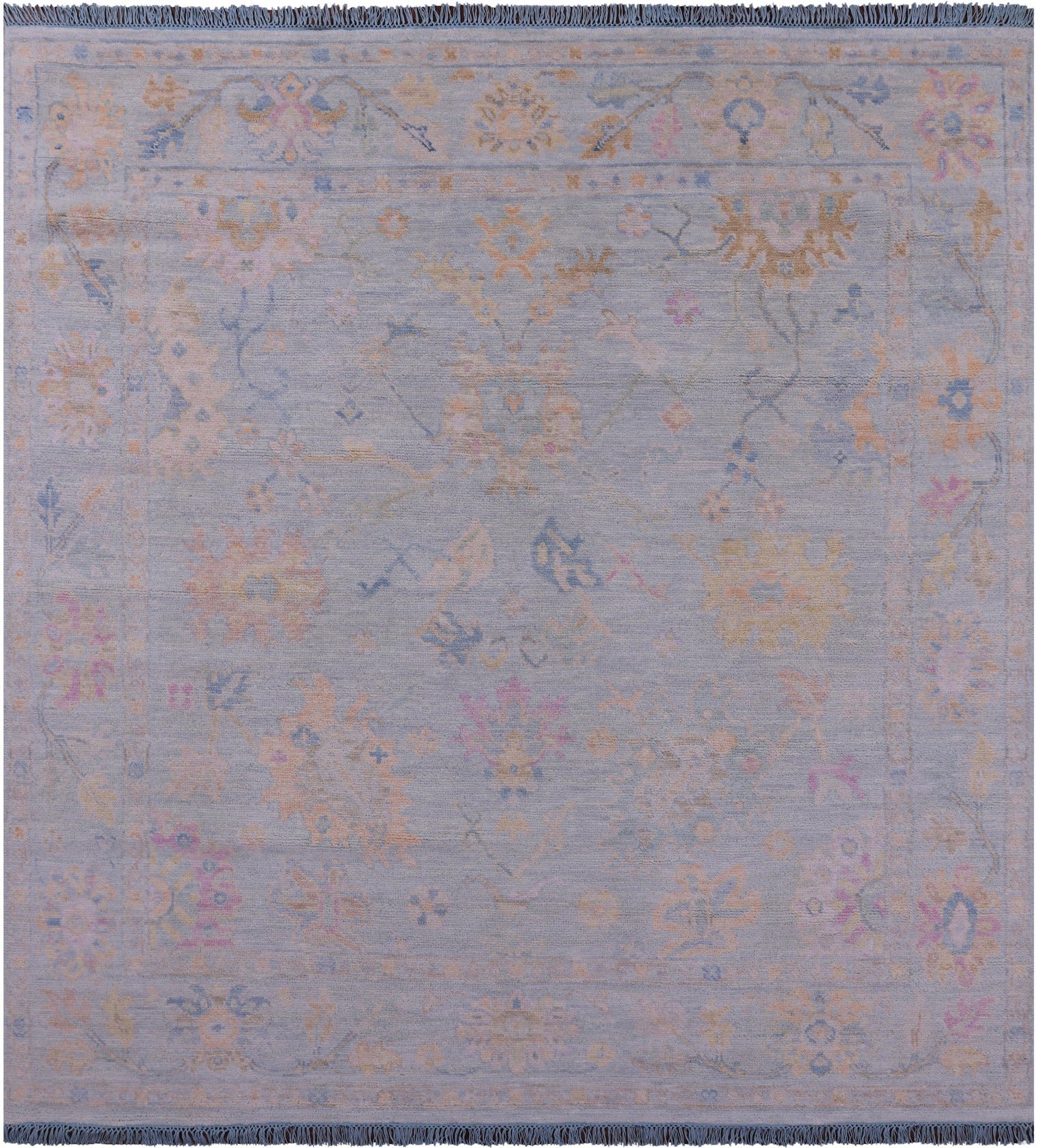 Blue Square Turkish Oushak Hand Knotted Wool Rug - 7' 7" X 7' 11" - Golden Nile