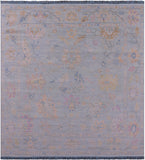 Blue Square Turkish Oushak Hand Knotted Wool Rug - 7' 7" X 7' 11" - Golden Nile