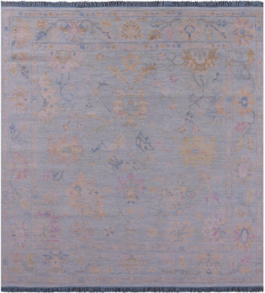 Blue Square Turkish Oushak Hand Knotted Wool Rug - 7' 7" X 7' 11" - Golden Nile