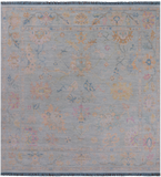 SUPER SALE Blue Square Turkish Oushak Hand Knotted Wool Rug - 7' 7" X 7' 11"