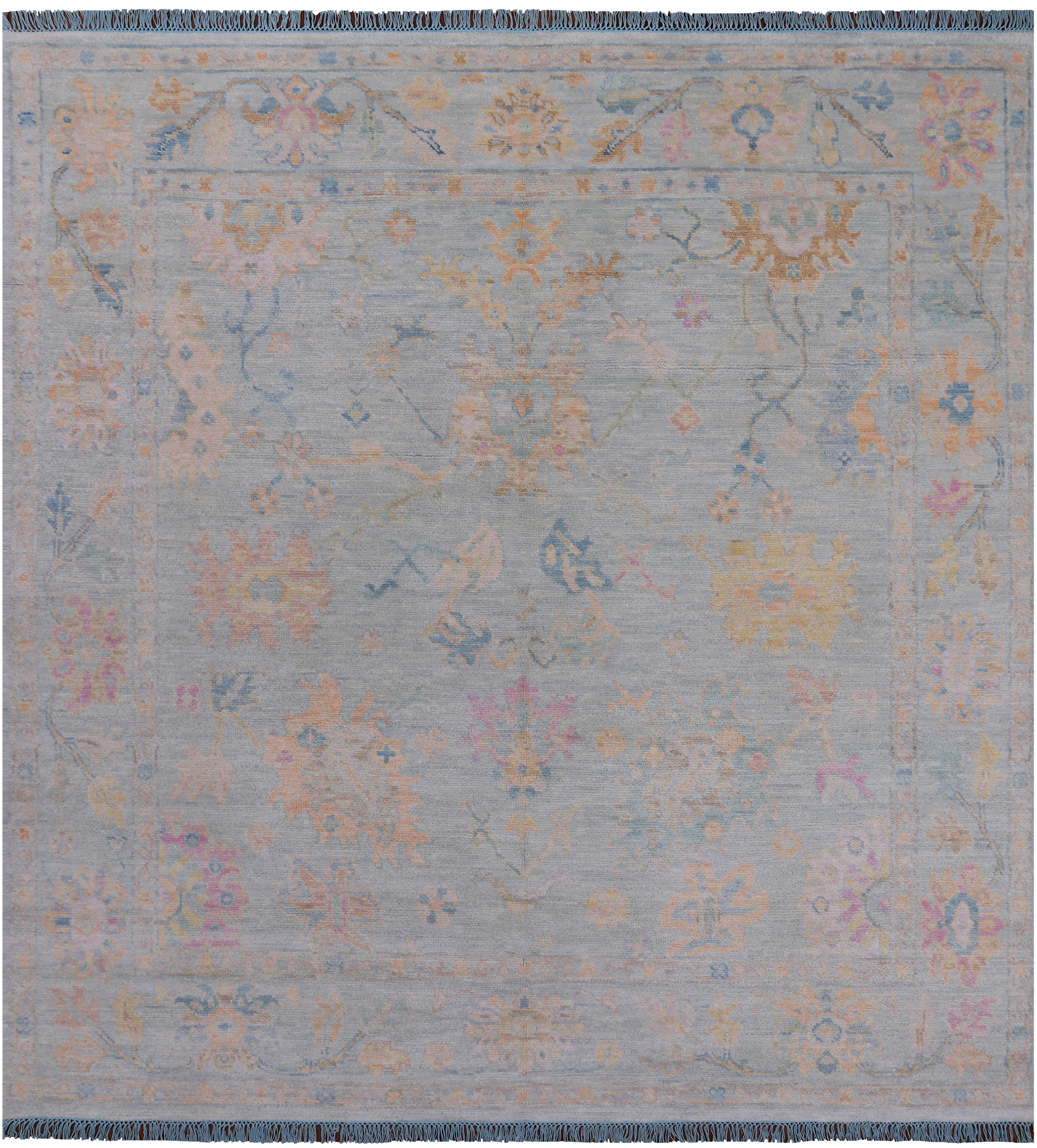 SUPER SALE Blue Square Turkish Oushak Hand Knotted Wool Rug - 7' 7" X 7' 11"