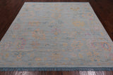 SUPER SALE Blue Square Turkish Oushak Hand Knotted Wool Rug - 7' 7" X 7' 11"