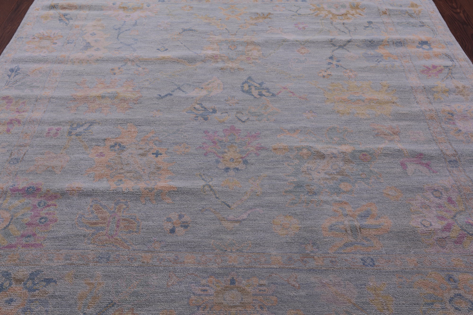 Blue Square Turkish Oushak Hand Knotted Wool Rug - 7' 7" X 7' 11" - Golden Nile