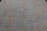 SUPER SALE Blue Square Turkish Oushak Hand Knotted Wool Rug - 7' 7" X 7' 11"