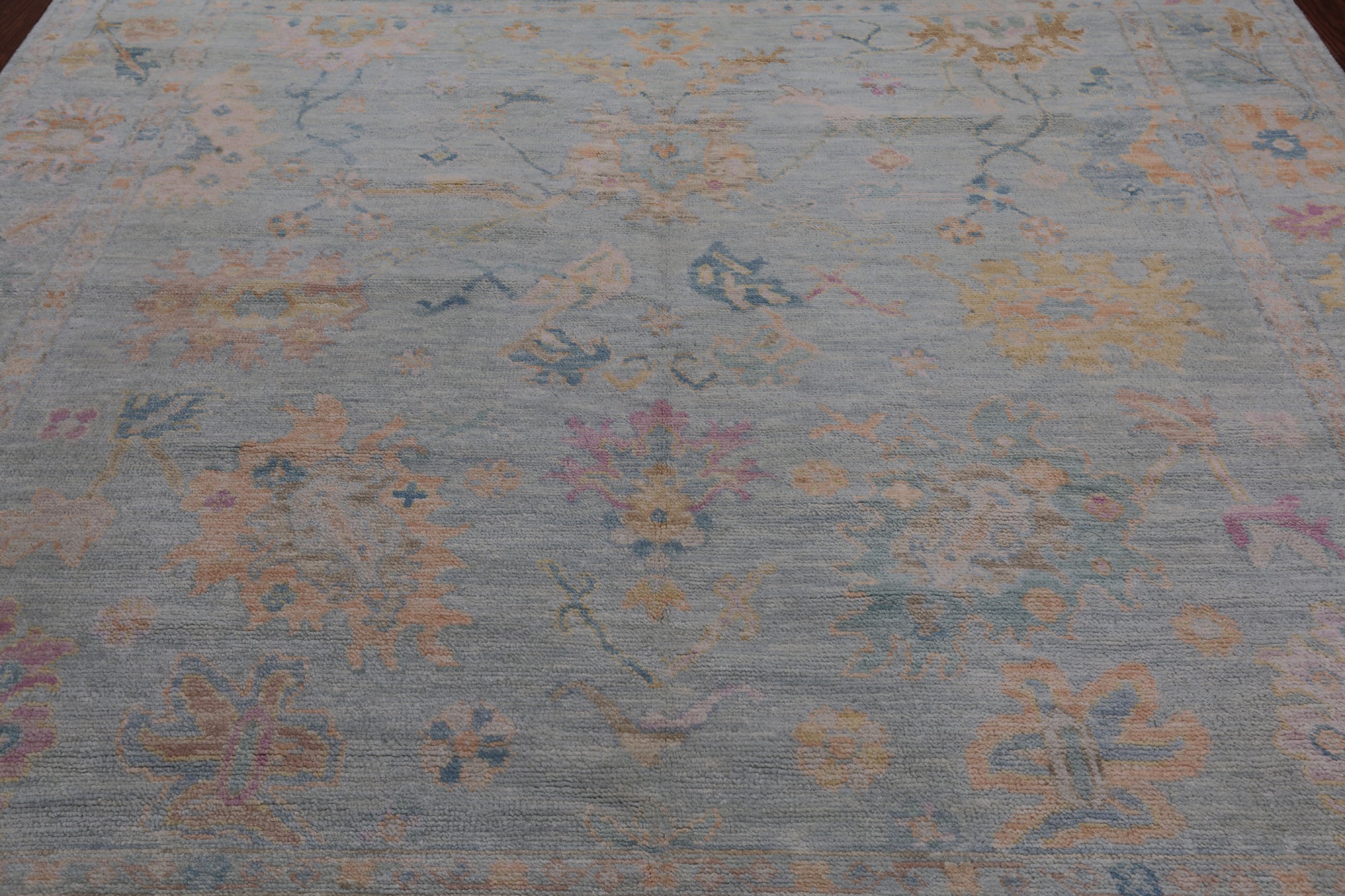 SUPER SALE Blue Square Turkish Oushak Hand Knotted Wool Rug - 7' 7" X 7' 11"