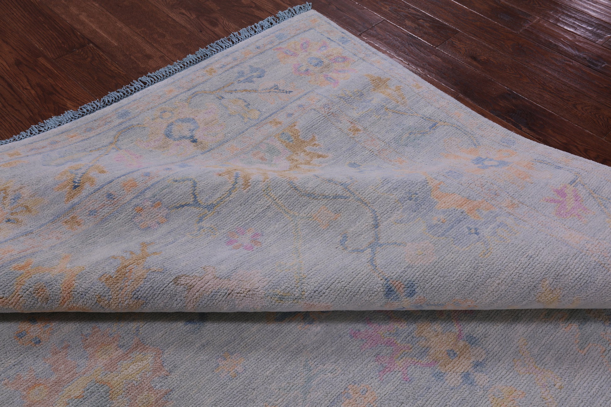 Blue Square Turkish Oushak Hand Knotted Wool Rug - 7' 7" X 7' 11" - Golden Nile
