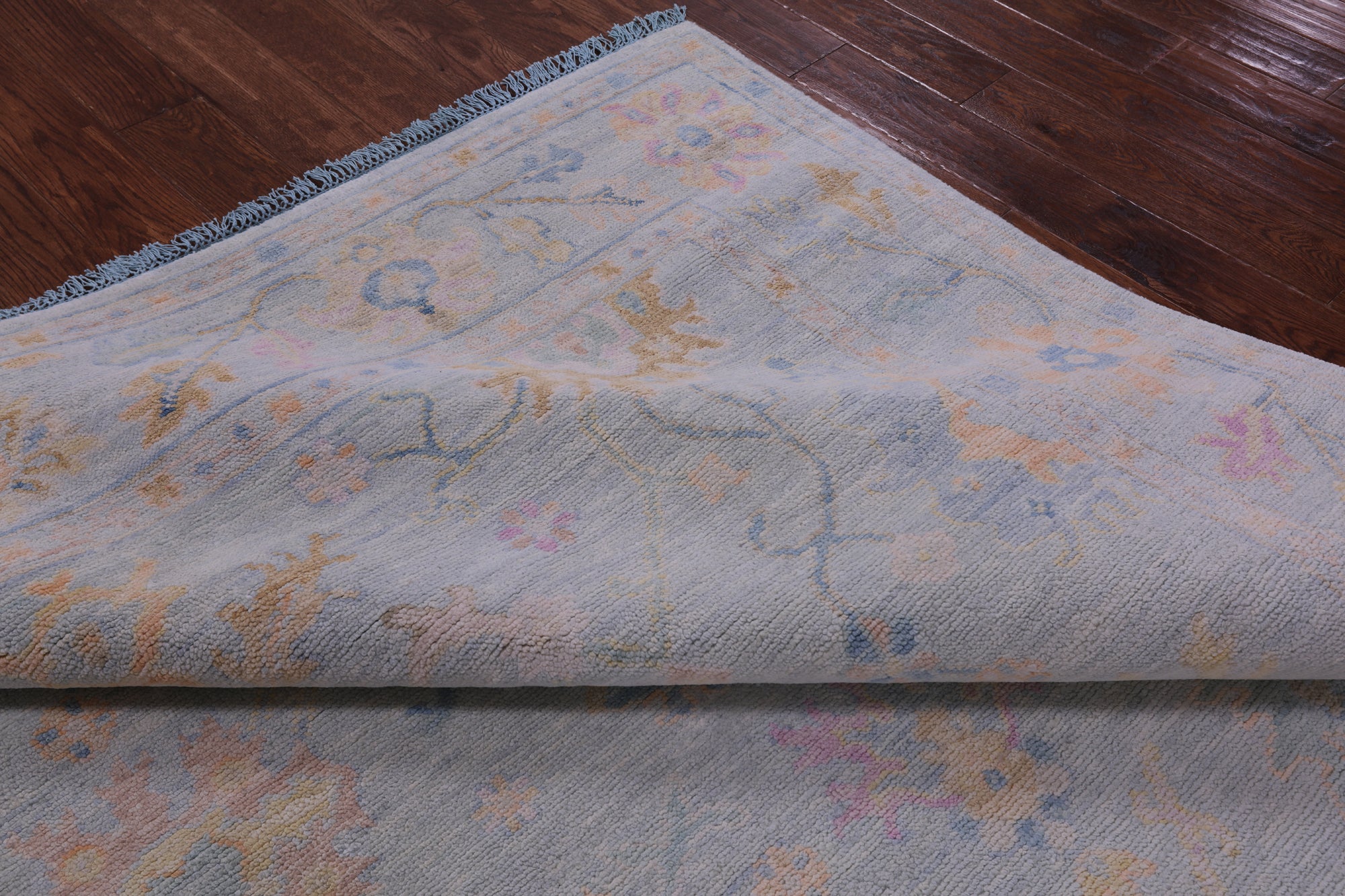 Blue Square Turkish Oushak Hand Knotted Wool Rug - 7' 7" X 7' 11" - Golden Nile