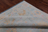 SUPER SALE Blue Square Turkish Oushak Hand Knotted Wool Rug - 7' 7" X 7' 11"
