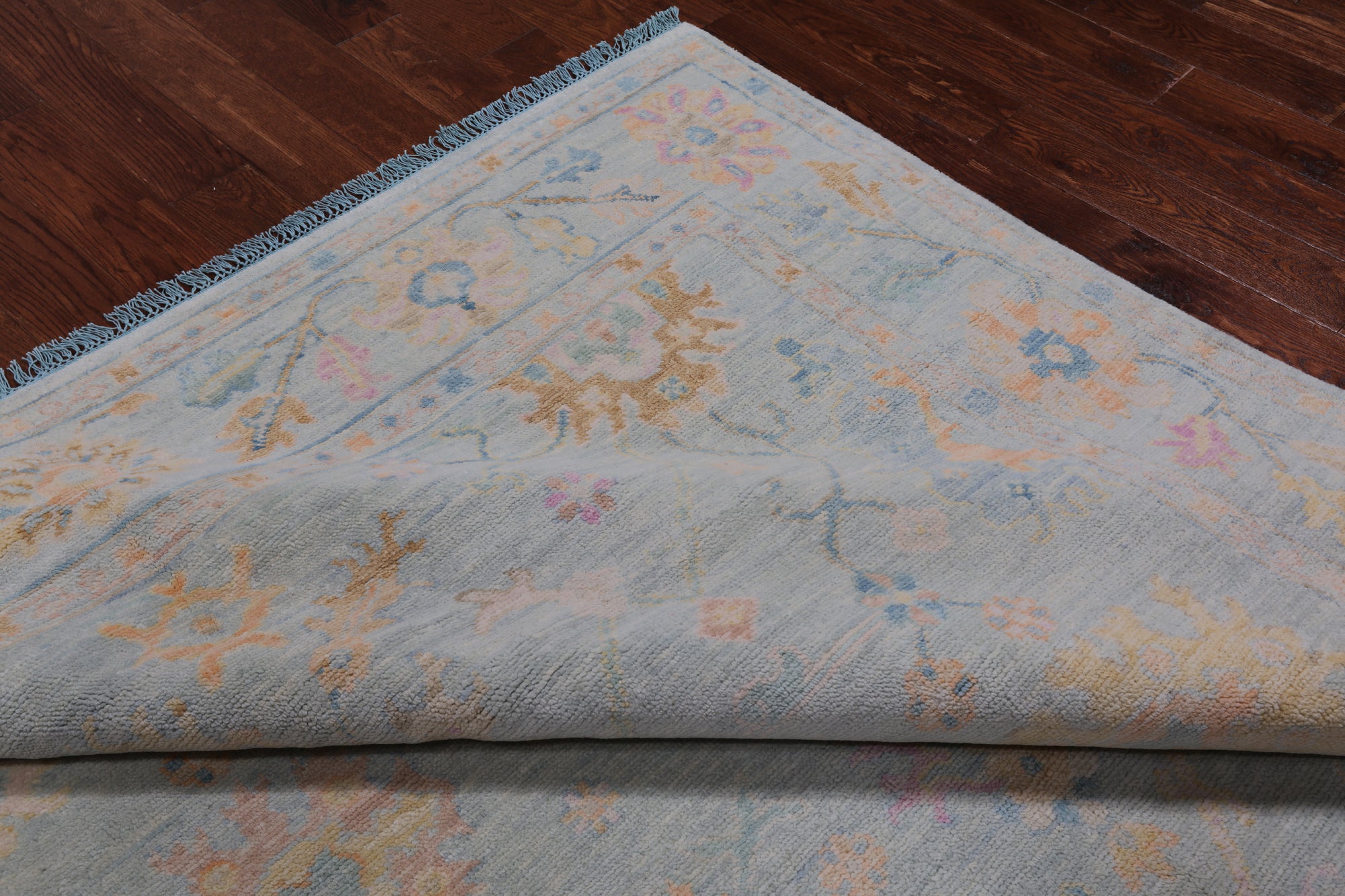 SUPER SALE Blue Square Turkish Oushak Hand Knotted Wool Rug - 7' 7" X 7' 11"