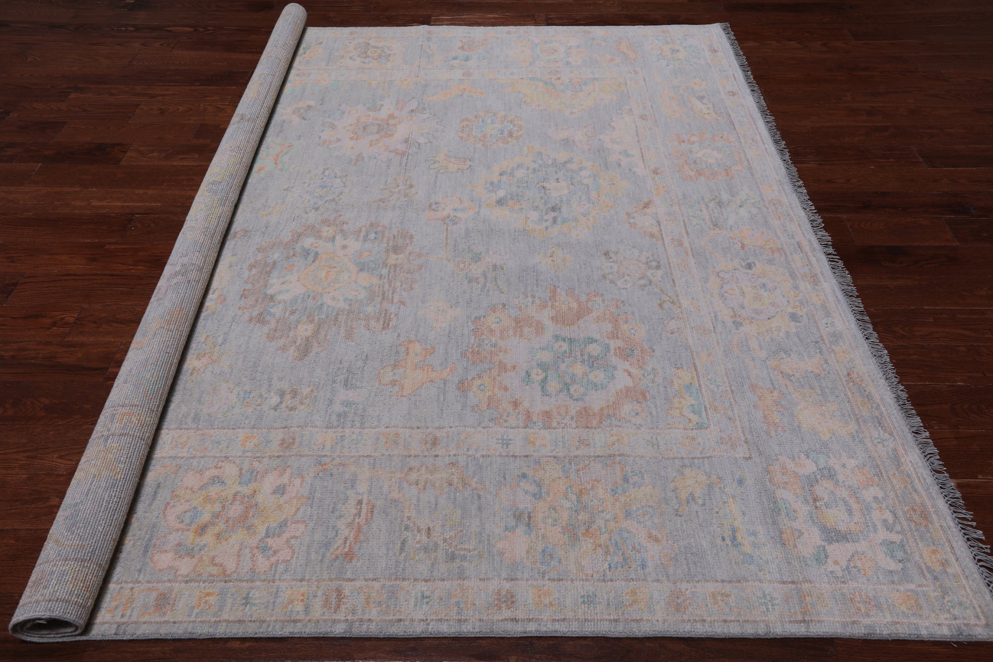 SUPER SALE Silver Square Persian Sultanabad Hand Knotted Wool Rug - 7' 8" X 8' 2"