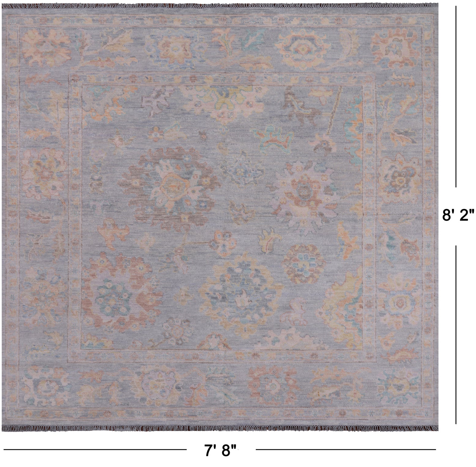 SUPER SALE Silver Square Persian Sultanabad Hand Knotted Wool Rug - 7' 8" X 8' 2"