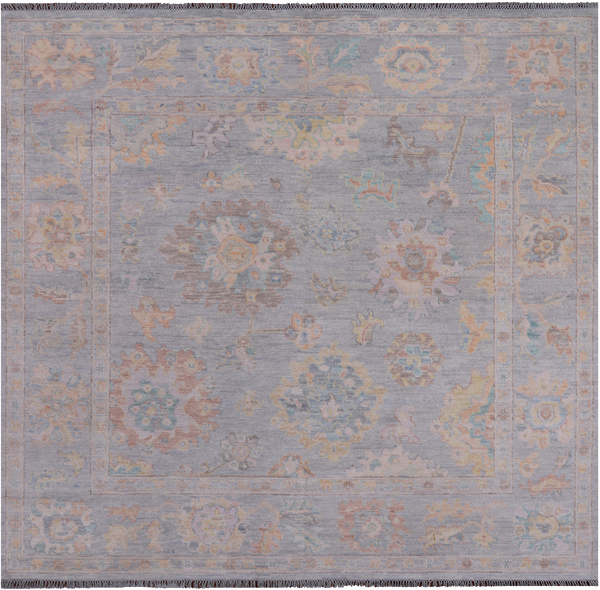 SUPER SALE Silver Square Persian Sultanabad Hand Knotted Wool Rug - 7' 8" X 8' 2"