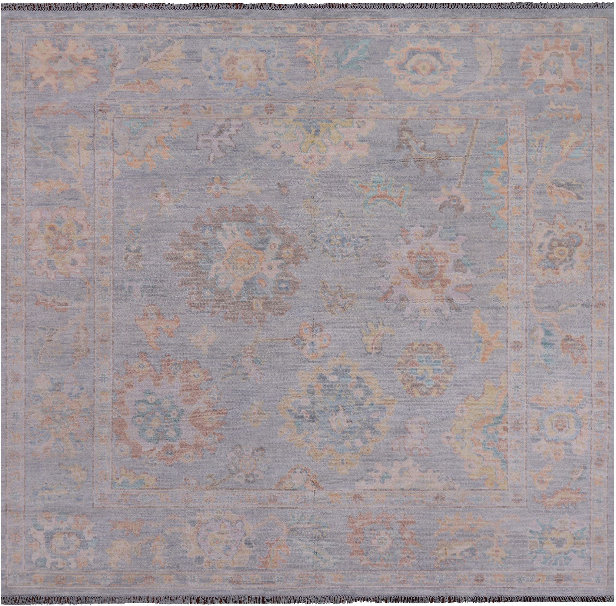 SUPER SALE Silver Square Persian Sultanabad Hand Knotted Wool Rug - 7' 8" X 8' 2"