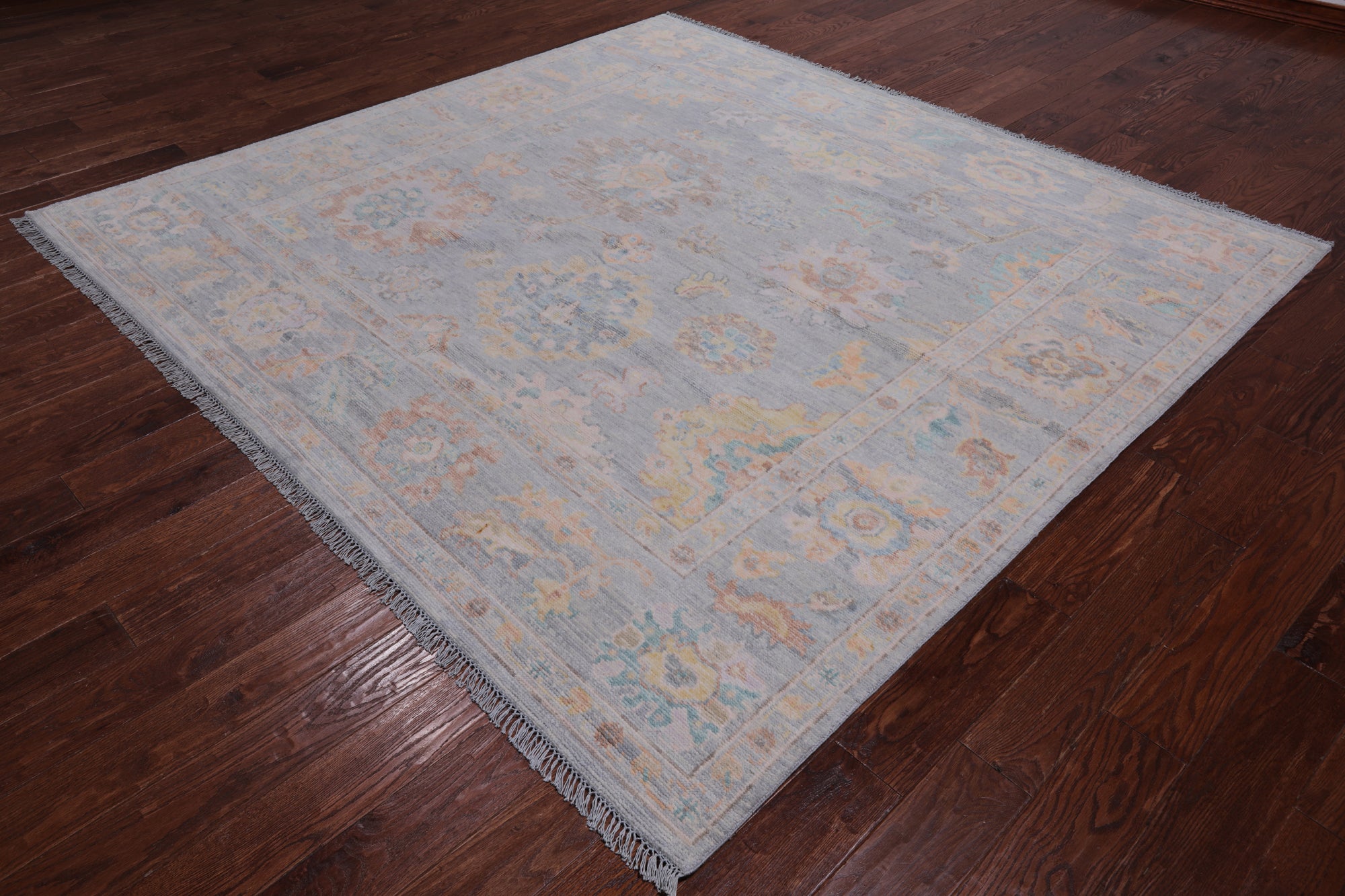 SUPER SALE Silver Square Persian Sultanabad Hand Knotted Wool Rug - 7' 8" X 8' 2"