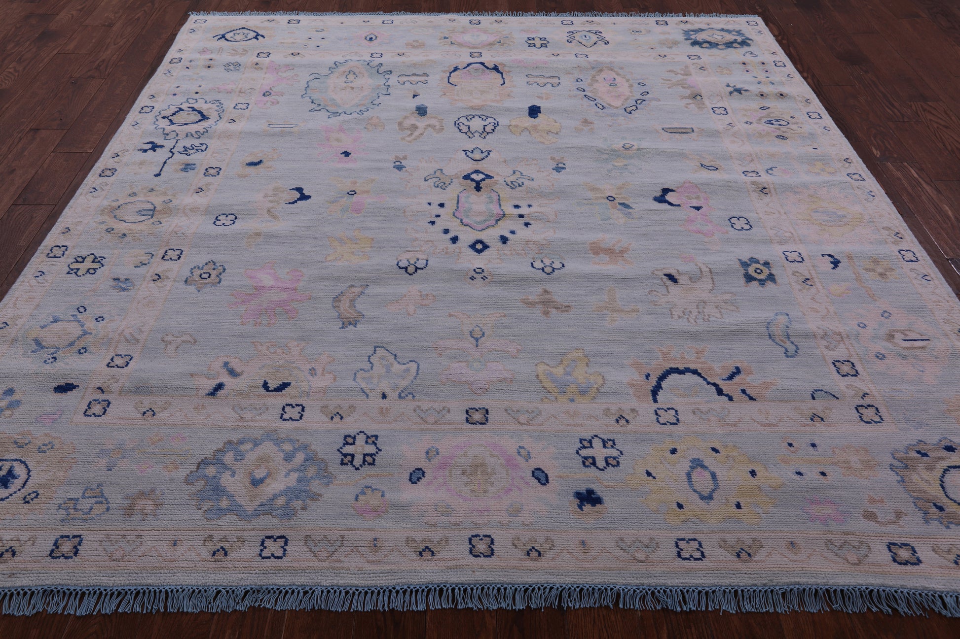 Blue Square Turkish Oushak Hand Knotted Wool Rug - 8' 1" X 8' 3" - Golden Nile