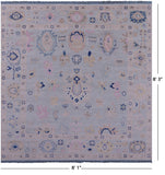 Blue Square Turkish Oushak Hand Knotted Wool Rug - 8' 1" X 8' 3" - Golden Nile