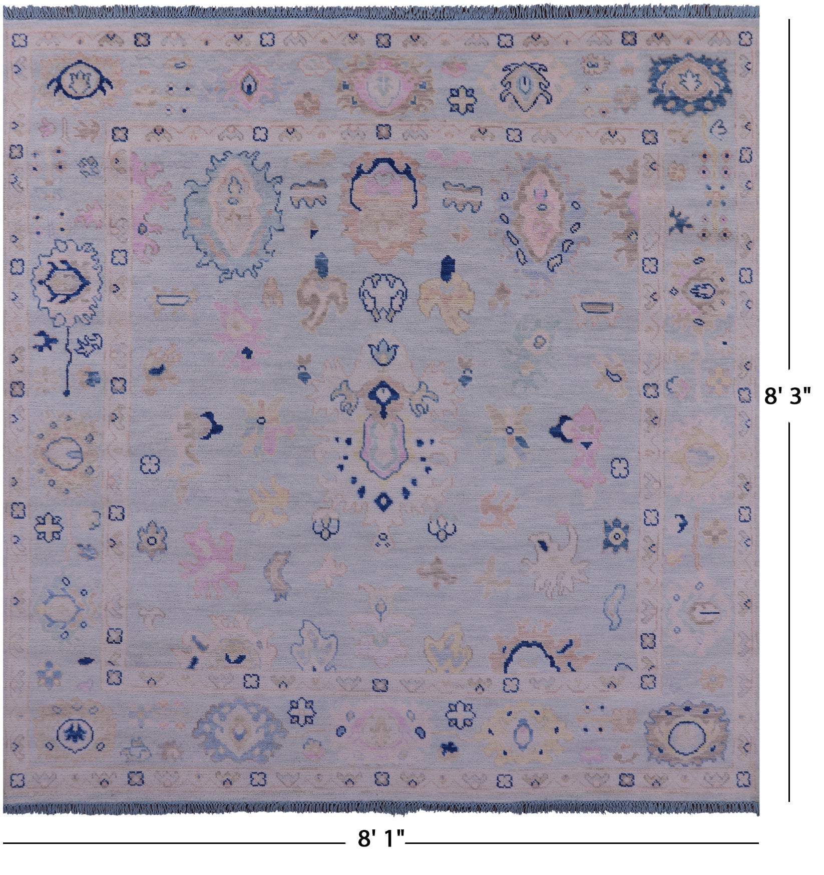 Blue Square Turkish Oushak Hand Knotted Wool Rug - 8' 1" X 8' 3" - Golden Nile