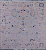 Blue Square Turkish Oushak Hand Knotted Wool Rug - 8' 1" X 8' 3" - Golden Nile