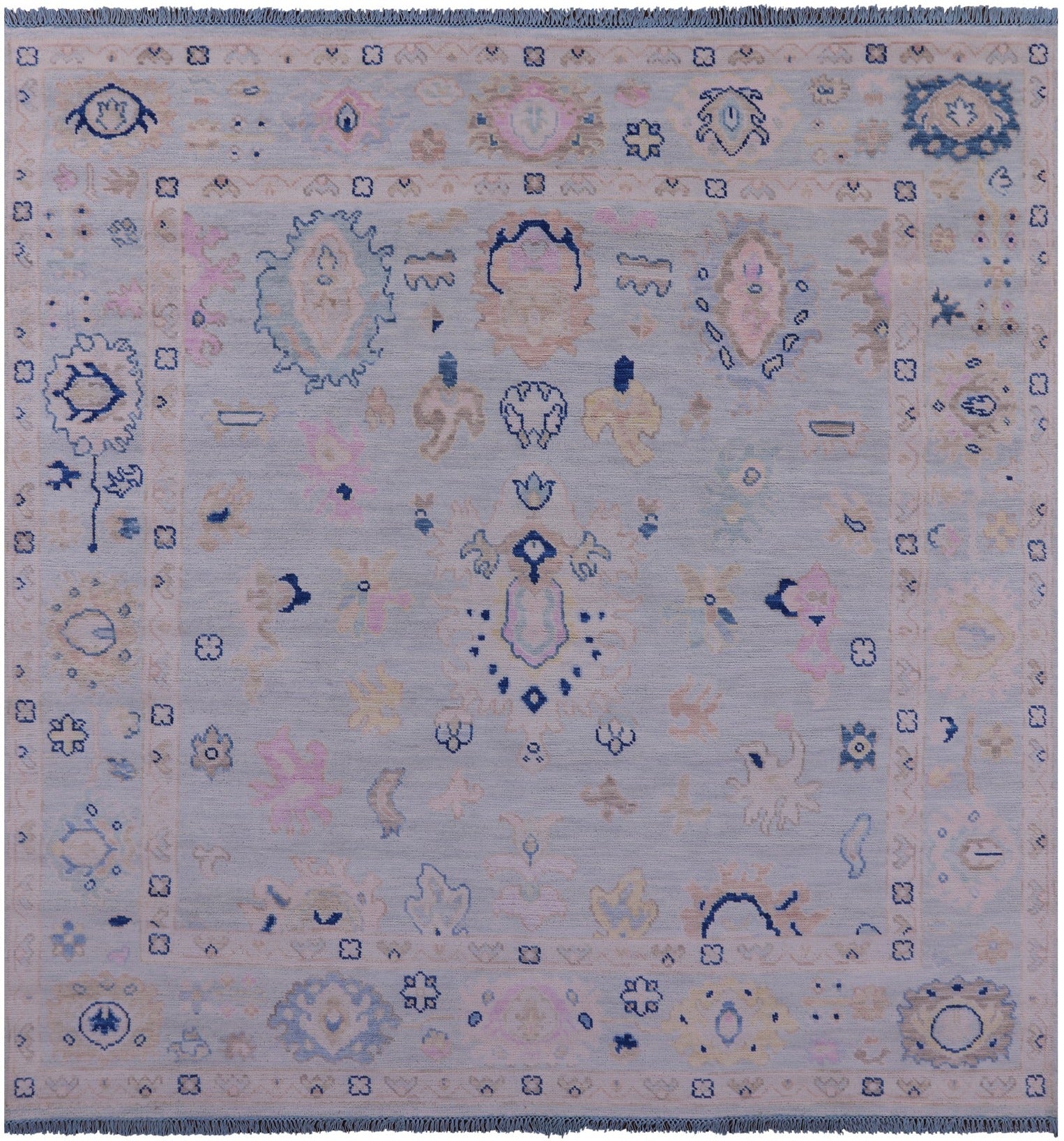 Blue Square Turkish Oushak Hand Knotted Wool Rug - 8' 1" X 8' 3" - Golden Nile