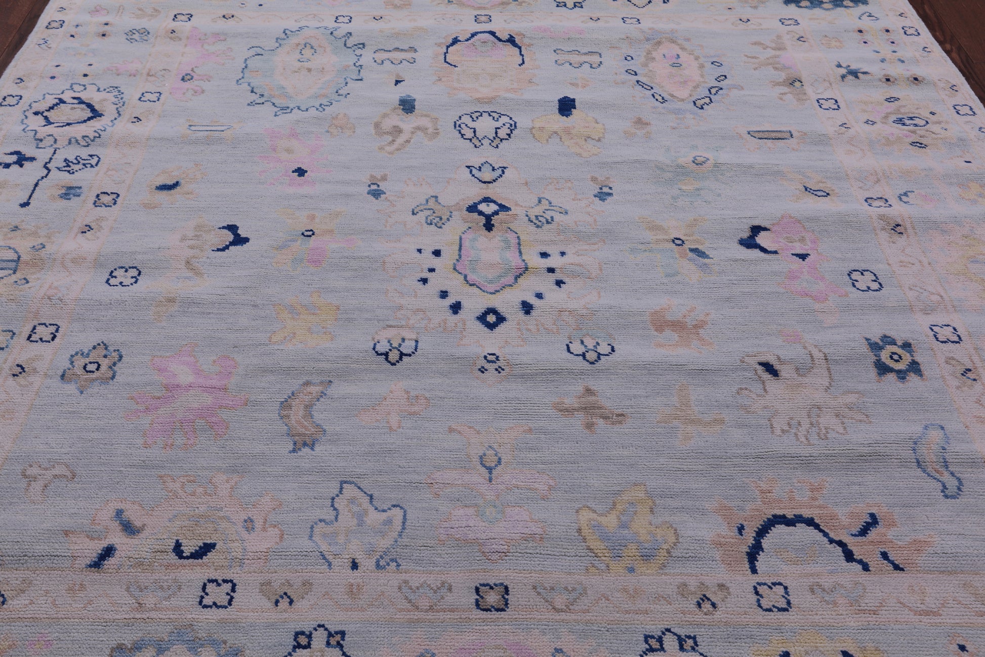 Blue Square Turkish Oushak Hand Knotted Wool Rug - 8' 1" X 8' 3" - Golden Nile