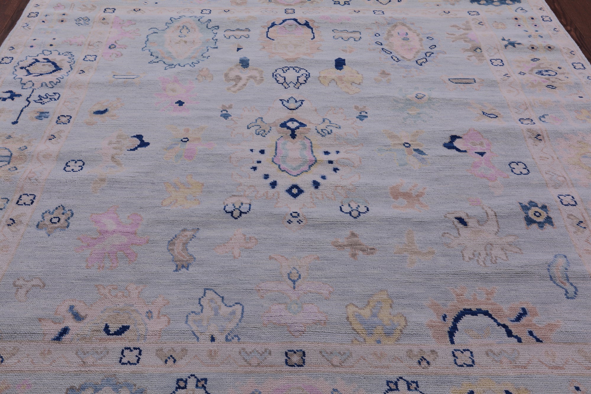 Blue Square Turkish Oushak Hand Knotted Wool Rug - 8' 1" X 8' 3" - Golden Nile