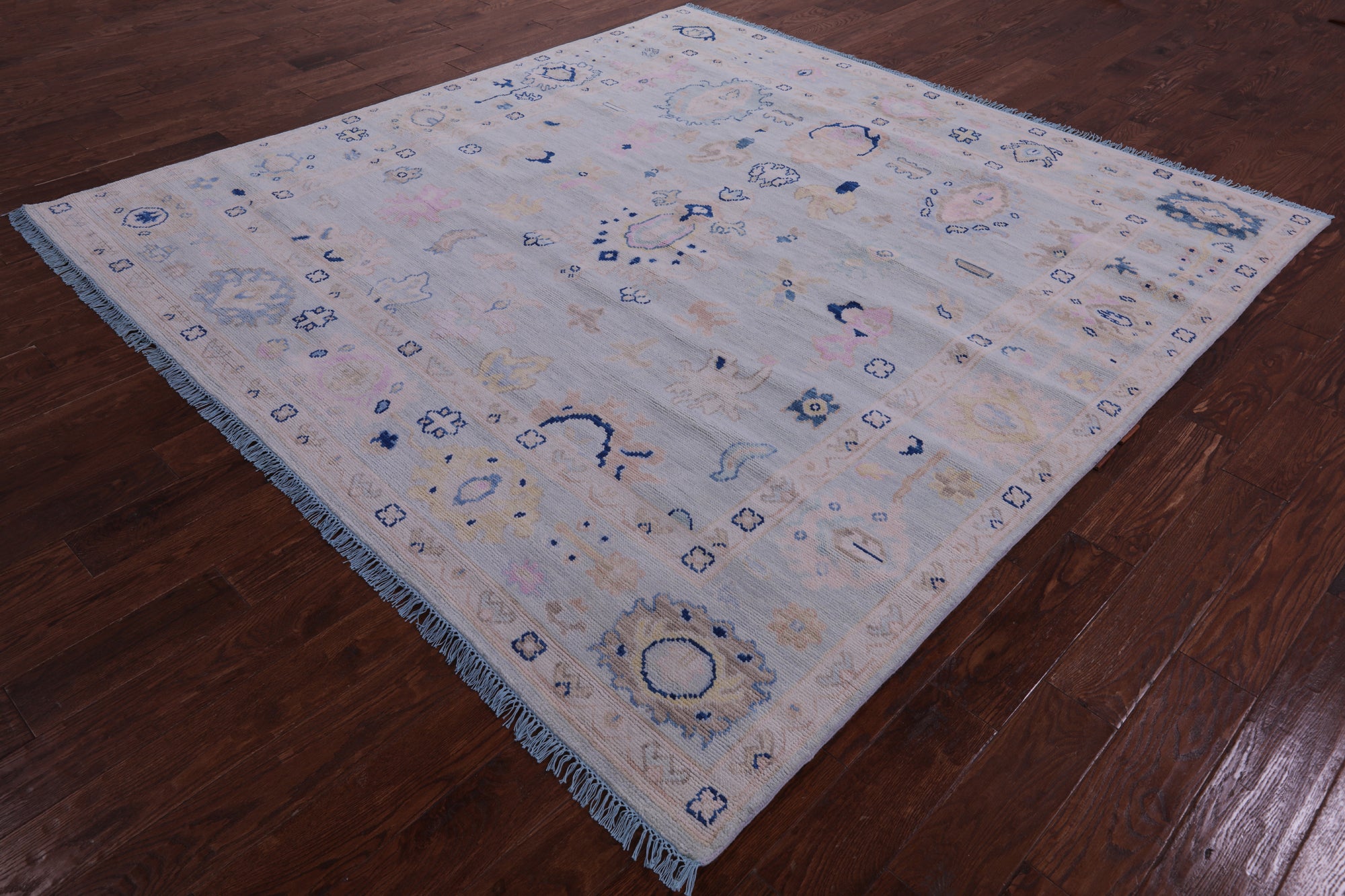 Blue Square Turkish Oushak Hand Knotted Wool Rug - 8' 1" X 8' 3" - Golden Nile