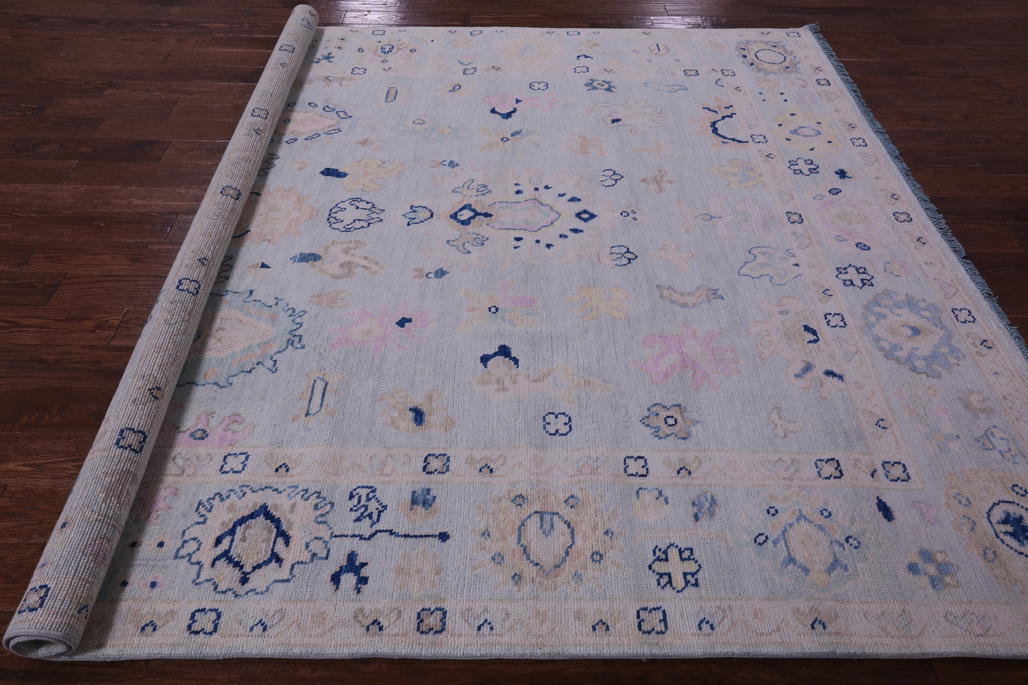 Blue Square Turkish Oushak Hand Knotted Wool Rug - 8' 1" X 8' 3" - Golden Nile