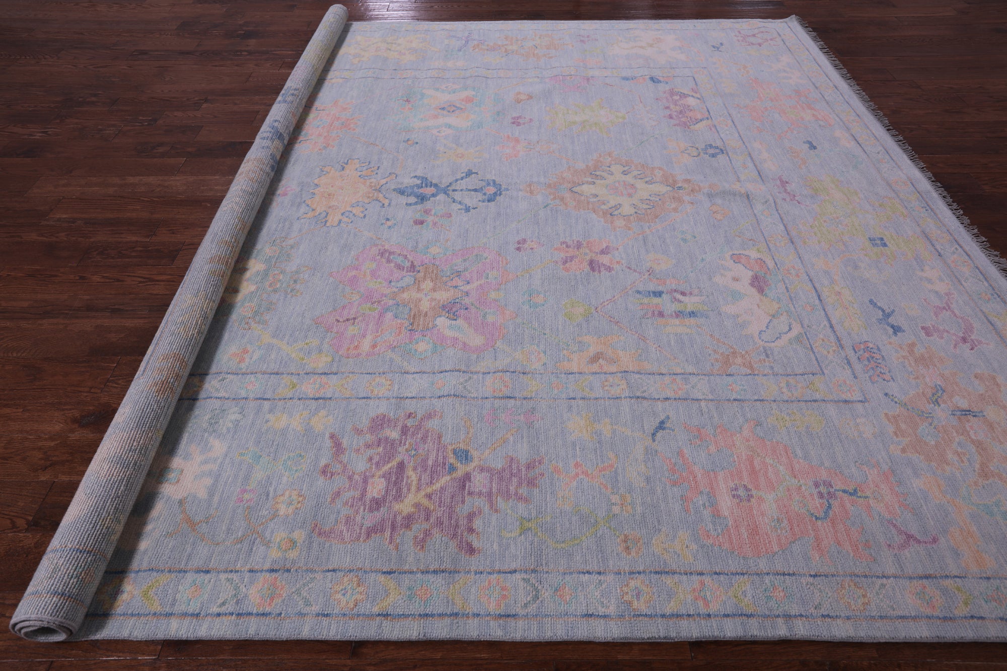 Light Blue Square Persian Sultanabad Handmade Wool Rug - 9' 11" X 10' 2" - Golden Nile