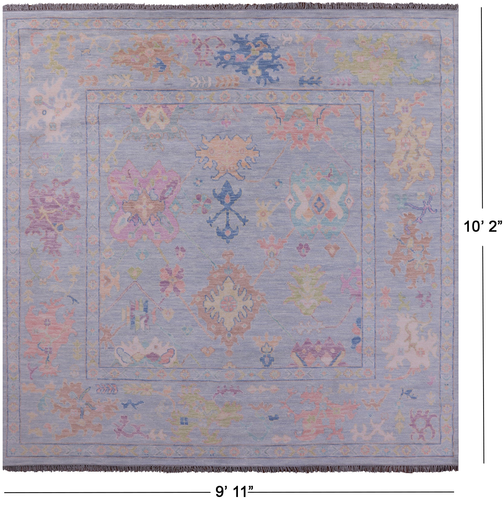 Light Blue Square Persian Sultanabad Handmade Wool Rug - 9' 11" X 10' 2" - Golden Nile