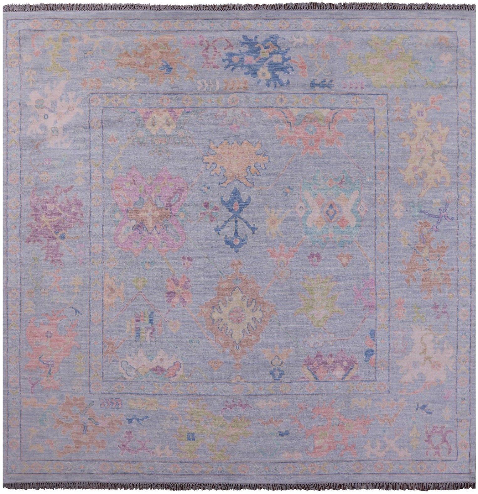 Light Blue Square Persian Sultanabad Handmade Wool Rug - 9' 11" X 10' 2" - Golden Nile