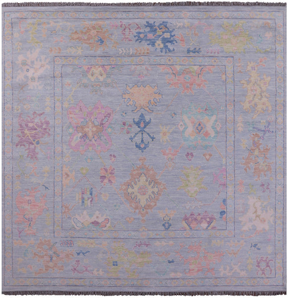 Light Blue Square Persian Sultanabad Handmade Wool Rug - 9' 11" X 10' 2" - Golden Nile