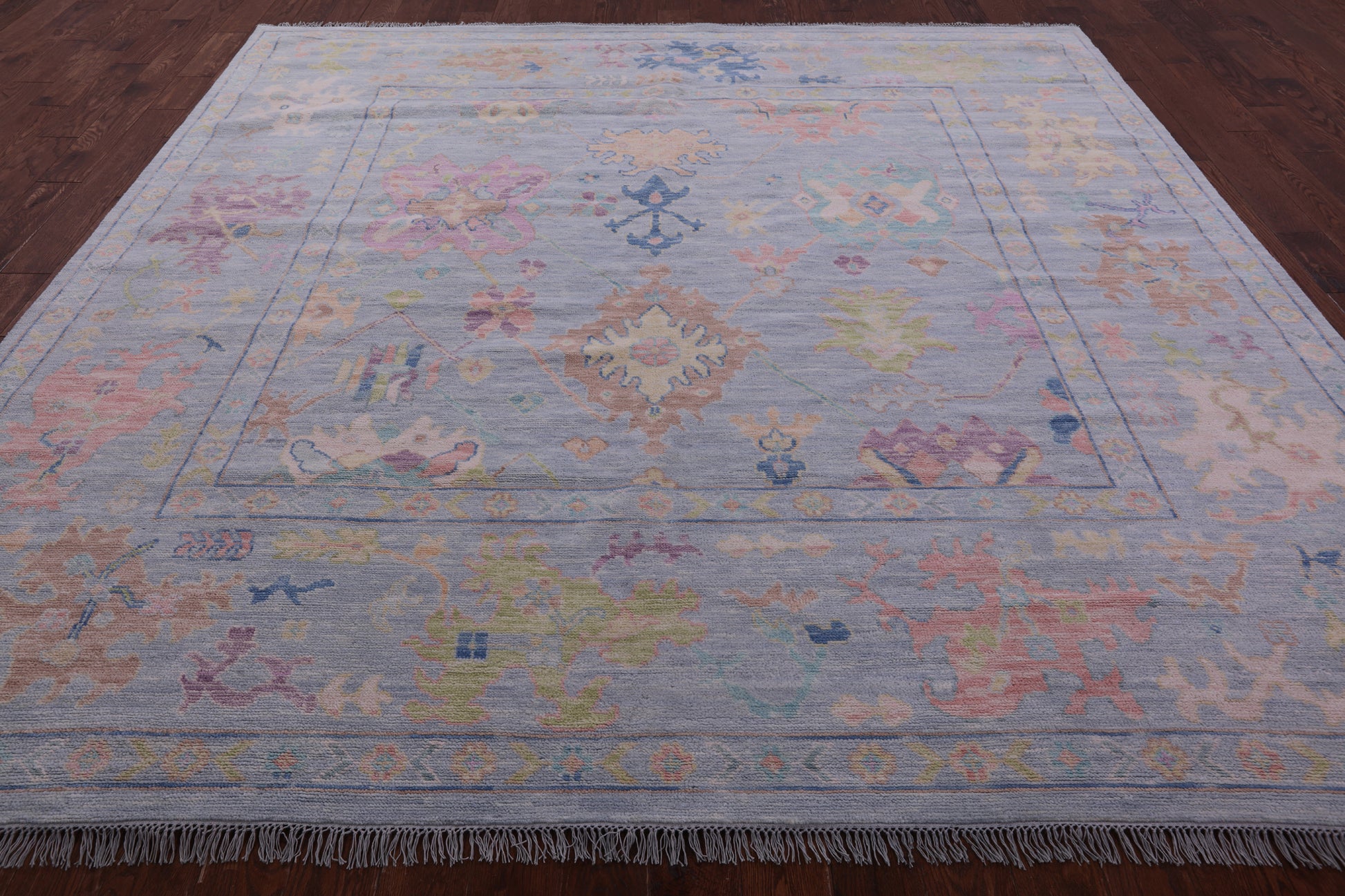 Light Blue Square Persian Sultanabad Handmade Wool Rug - 9' 11" X 10' 2" - Golden Nile