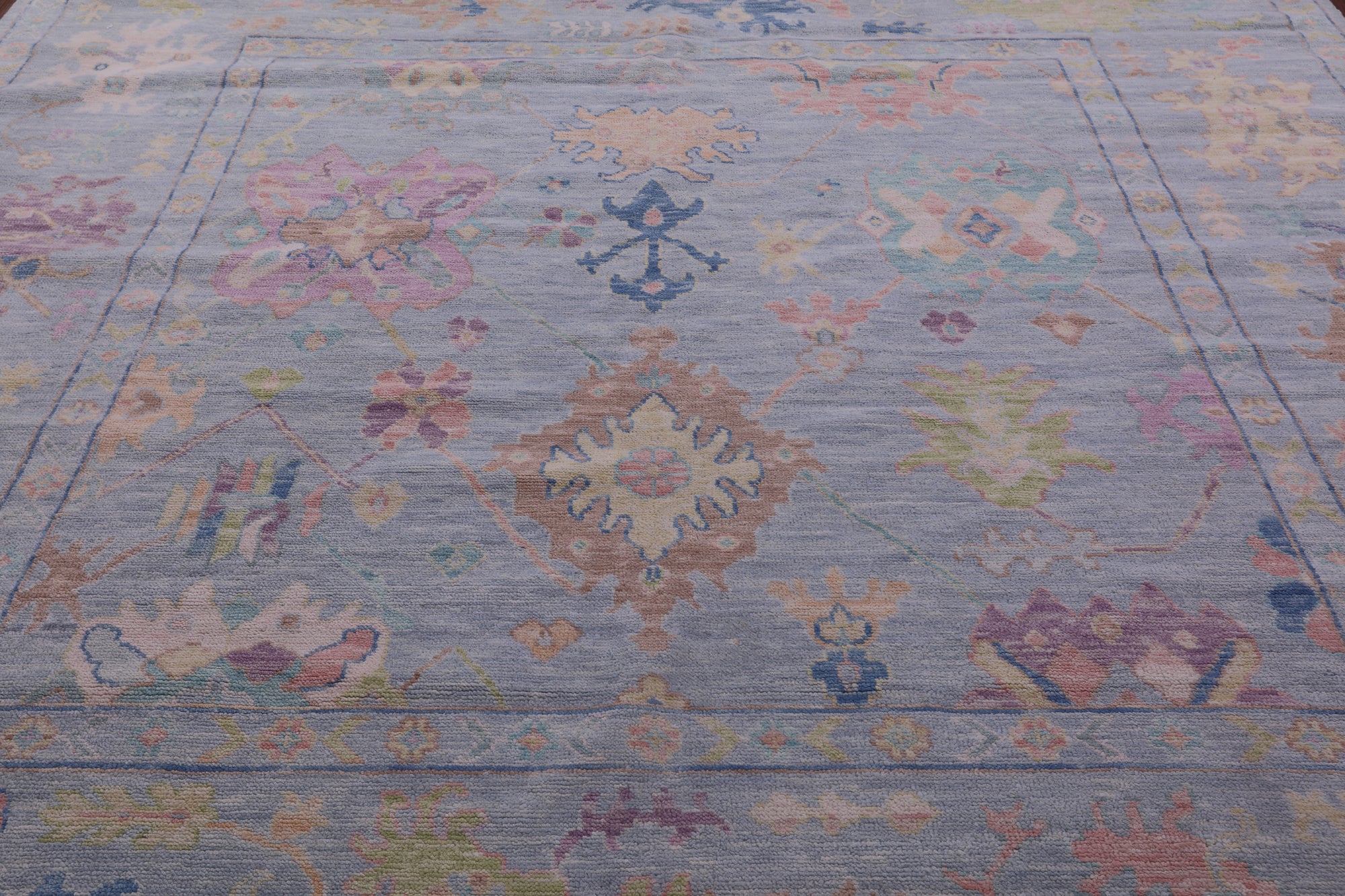 Light Blue Square Persian Sultanabad Handmade Wool Rug - 9' 11" X 10' 2" - Golden Nile