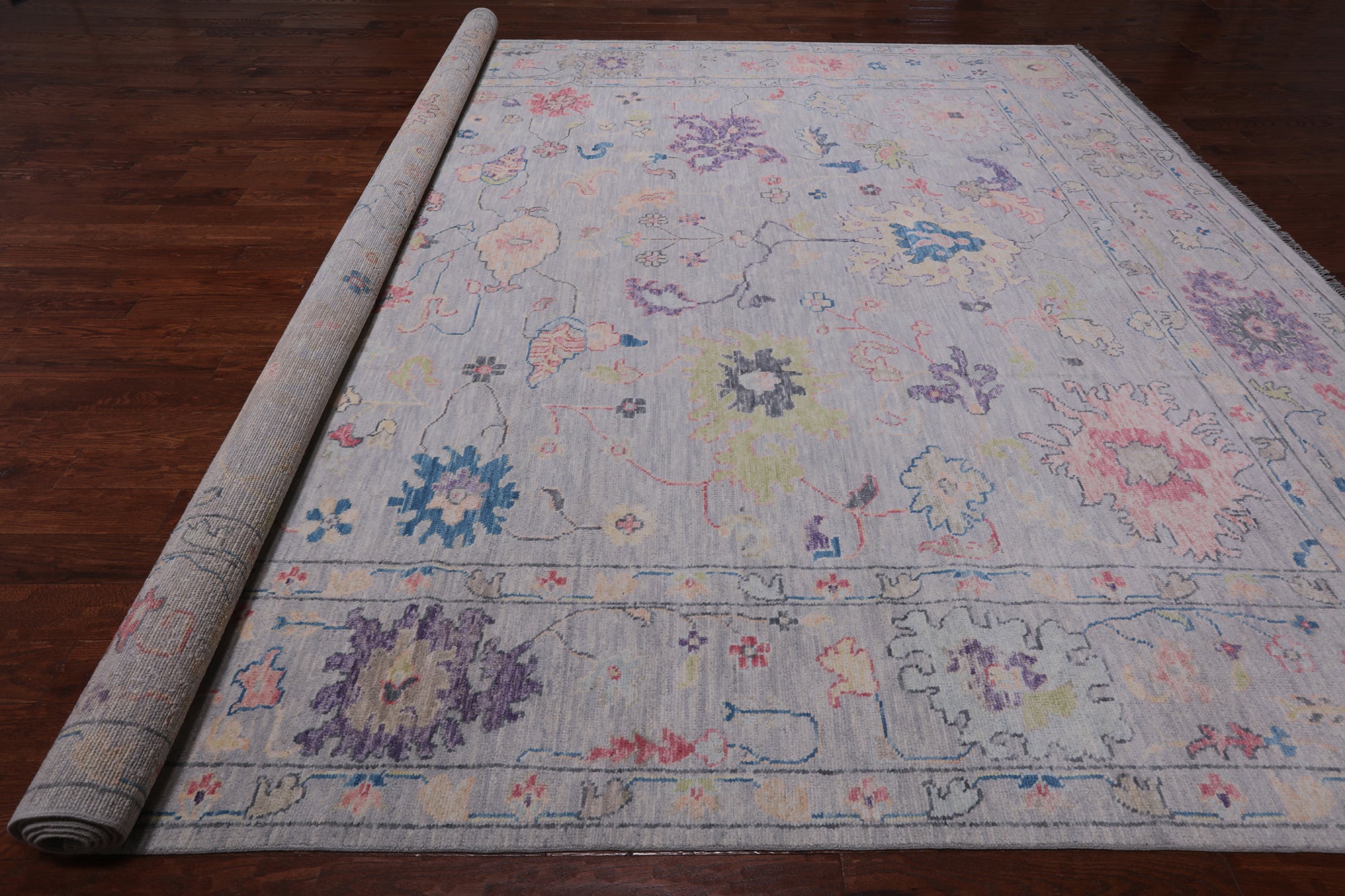 SUPER SALE Silver Turkish Oushak Hand Knotted Wool Rug - 12' 0" X 15' 0"