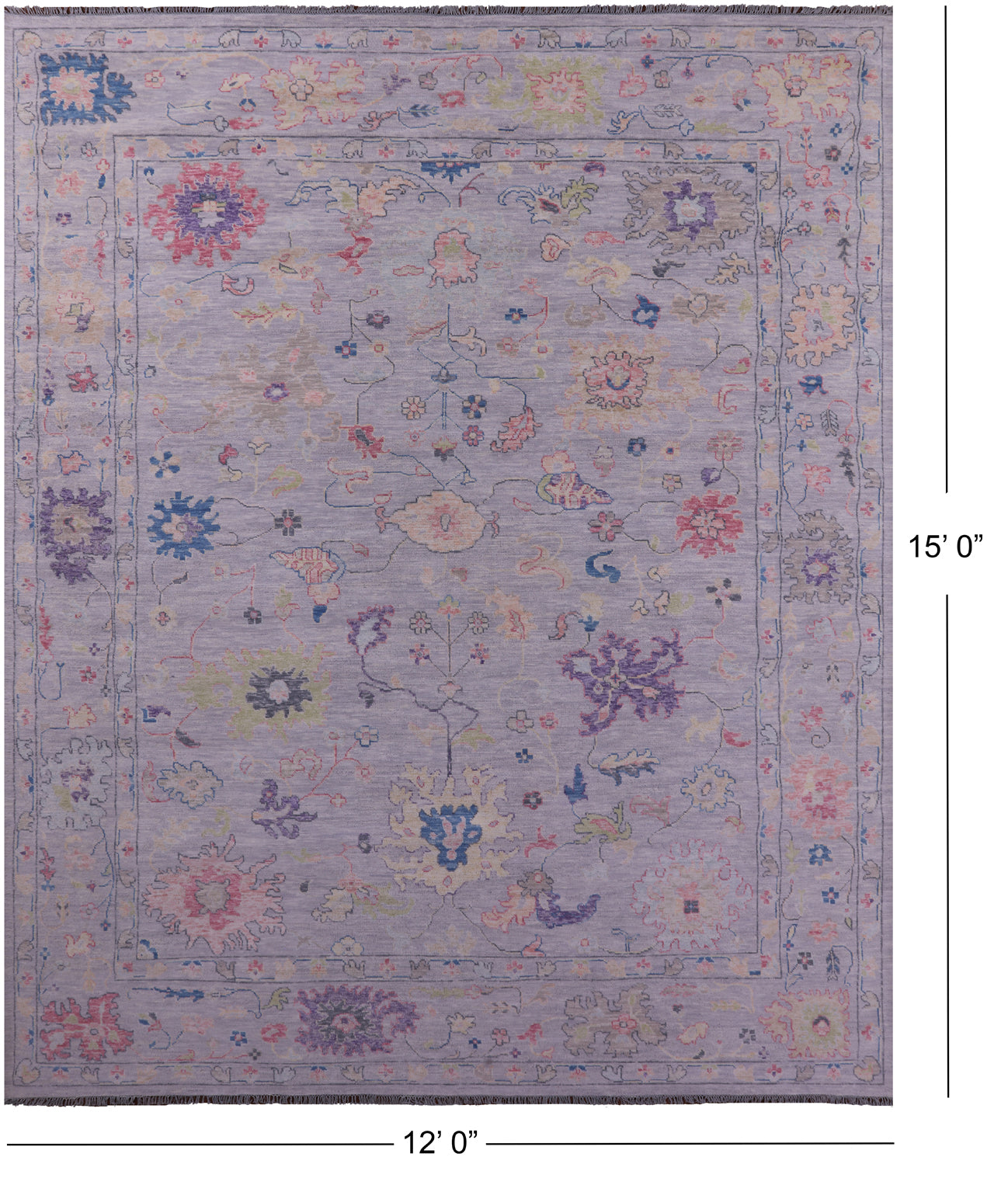 Silver Turkish Oushak Hand Knotted Wool Rug - 12' 0" X 15' 0" - Golden Nile
