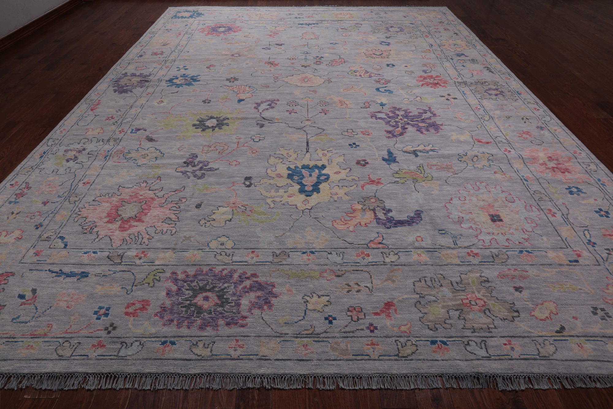 SUPER SALE Silver Turkish Oushak Hand Knotted Wool Rug - 12' 0" X 15' 0"