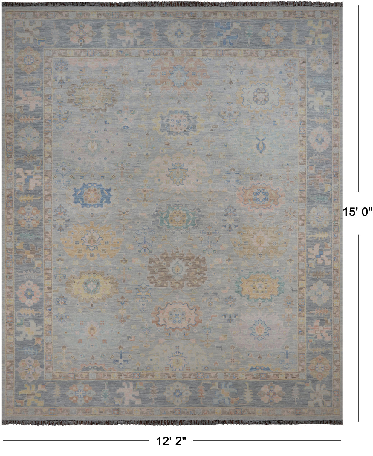 SUPER SALE Silver Persian Sultanabad Hand Knotted Wool Rug - 12' 2" X 15' 0"